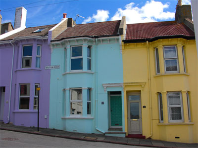 Colourfully painted houses in Belton Road