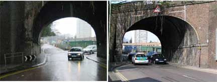 a tale of two bridges - view west through the railway tunnel along Hollingdean Road 