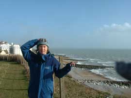 Rottingdean beach pictured from the grass verge of the A259 coast road near where the buses stop